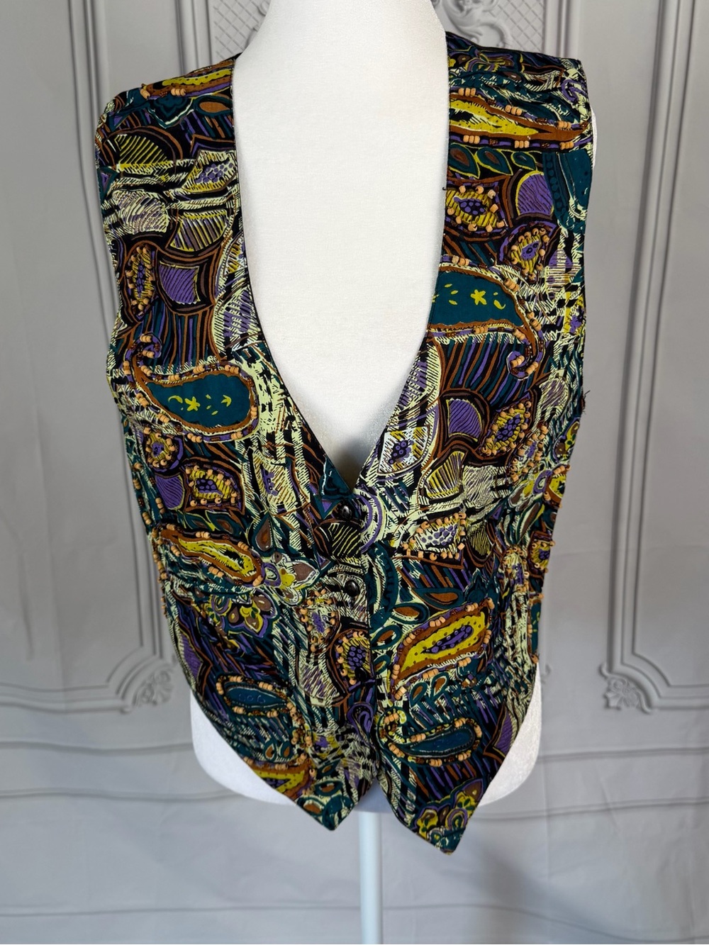 Vintage Fashion Passport Beaded Vest Women’s S Black Cotton Made in India Boho
